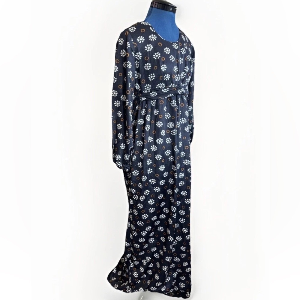 Vintage 70s Floral Mod Go Go Maxi Empire Waist Boho Prairie Cottage Core Dress